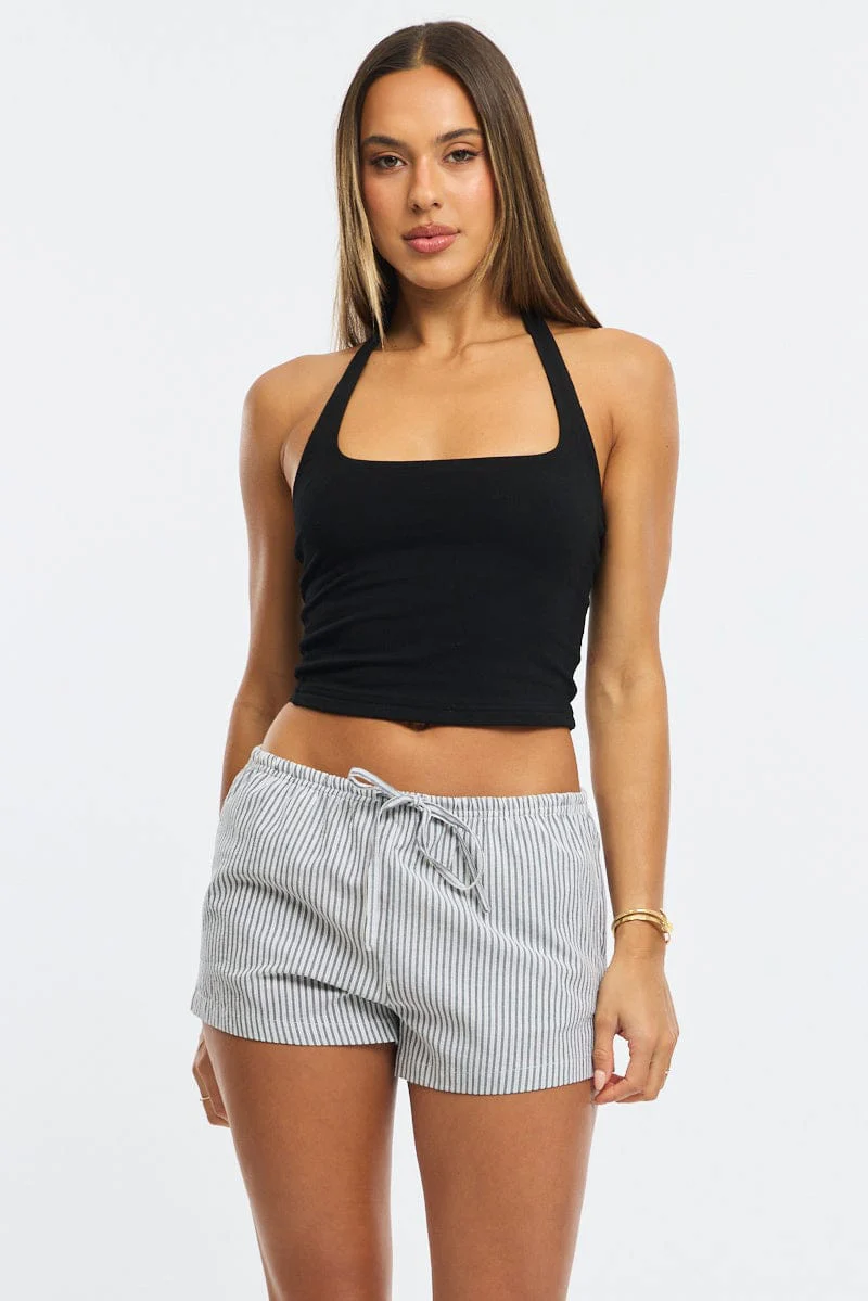 Grey Stripe Shorts Elasticated Waist