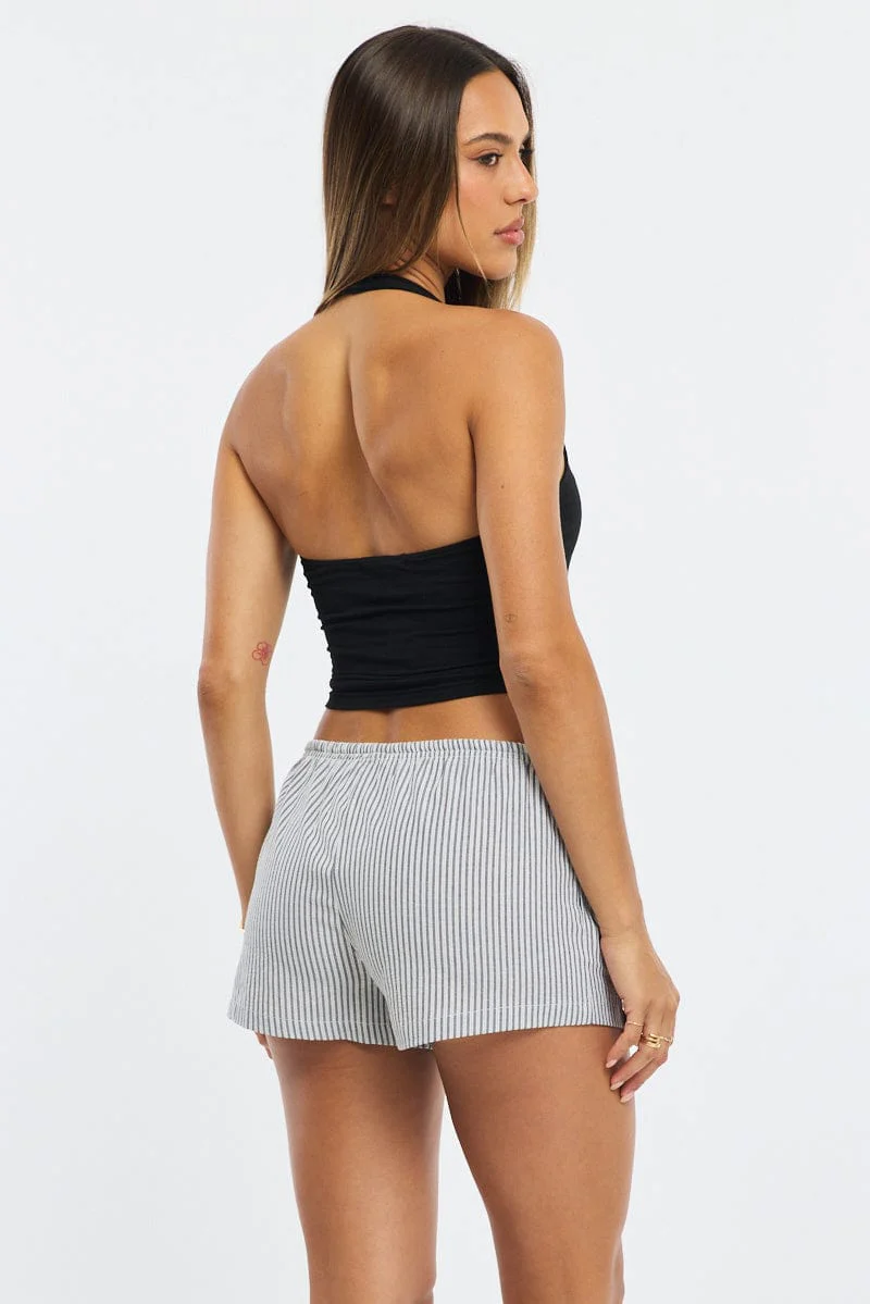Grey Stripe Shorts Elasticated Waist - Image 5