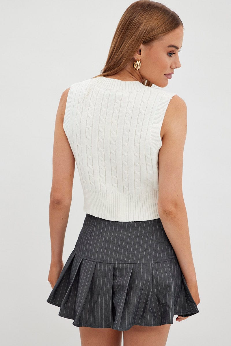 Grey Stripe Tennis Skirt Low Rise Mini Pleated Lined - Image 5
