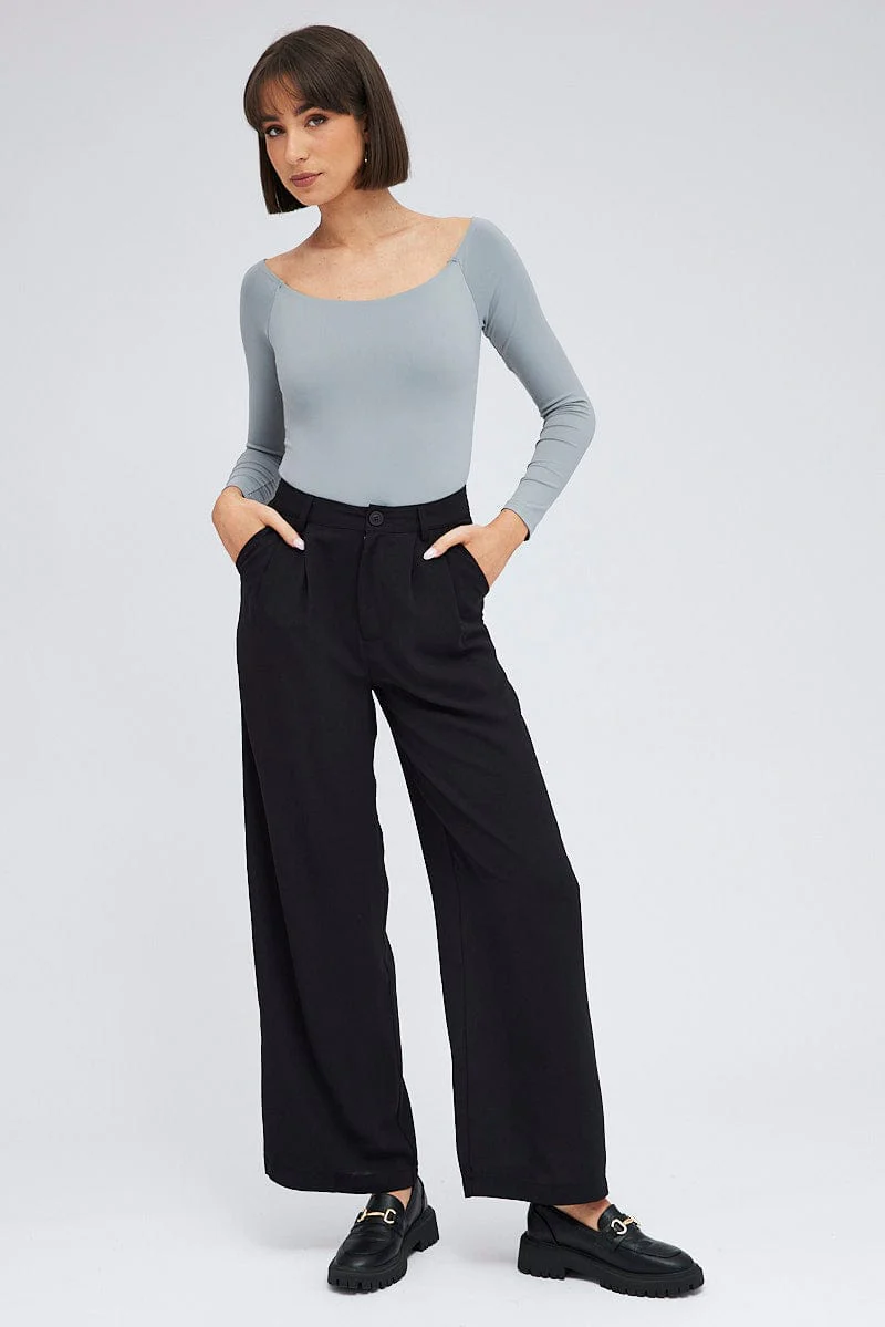 Grey Supersoft Bodysuit Long Sleeve Offshoulder - Image 3