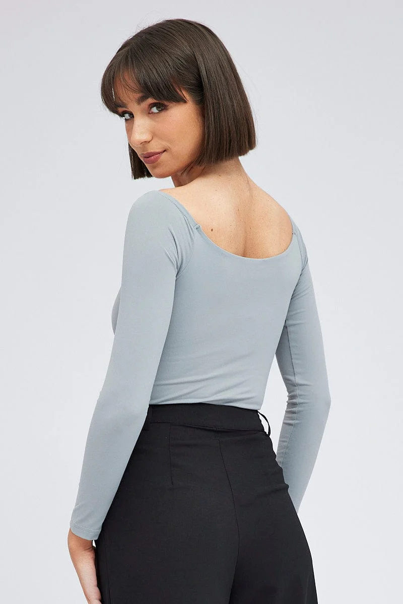 Grey Supersoft Bodysuit Long Sleeve Offshoulder - Image 5