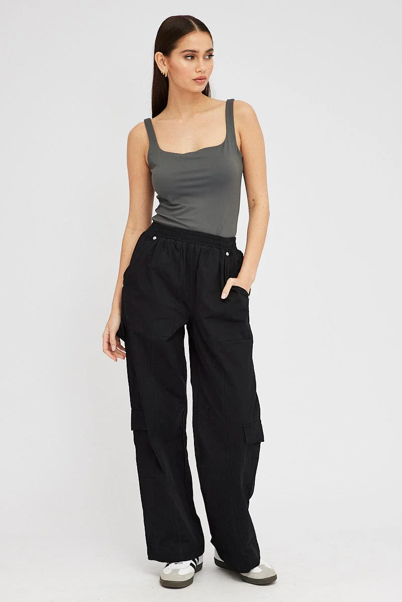 Grey Supersoft Bodysuit Sleeveless Square-Cut Neck - Image 3