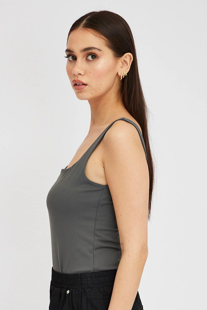 Grey Supersoft Bodysuit Sleeveless Square-Cut Neck - Image 4