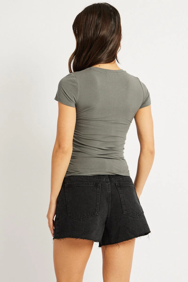Grey T Shirt Short Sleeve Crew Neck Modal - Image 5