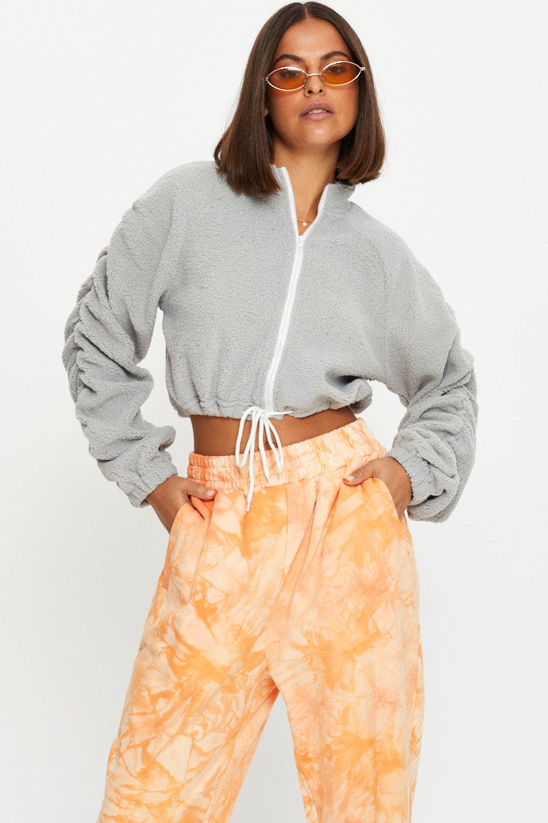 Grey Teddy Zip Front Jacket - Image 3