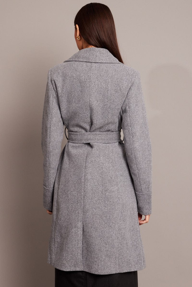 Grey Tie Front Coat Knee Length - Image 6
