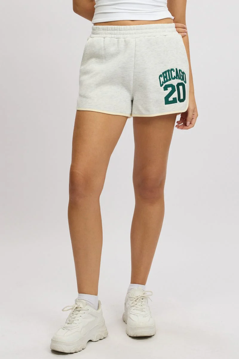 Grey Track Shorts High Rise Elastic Waist - Image 3