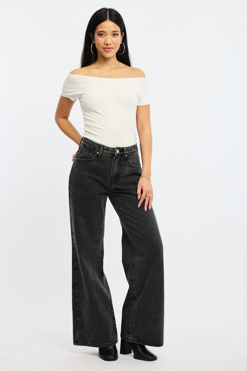 Grey Wide Leg Jeans