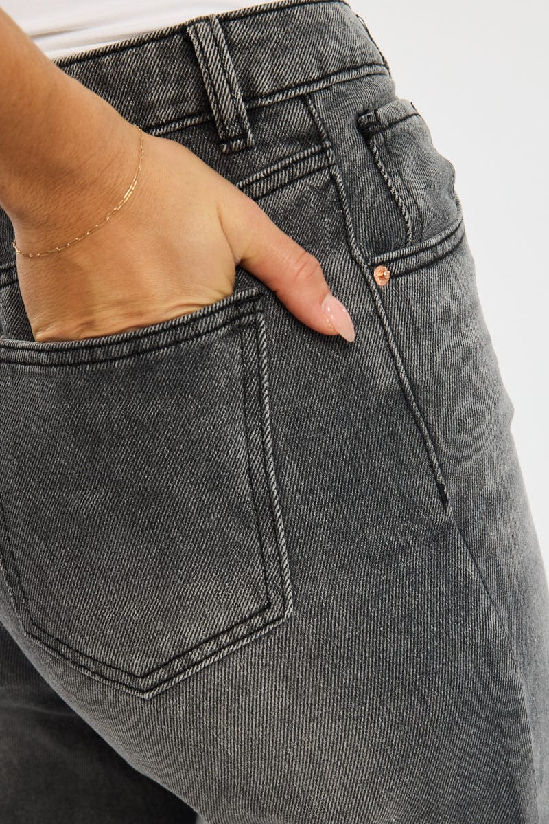 Grey Wide Leg Jeans High Rise - Image 5