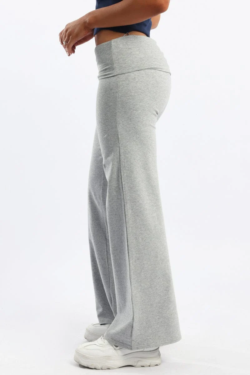 Grey Wide Leg Pants Folded Waist Jersey - Image 4