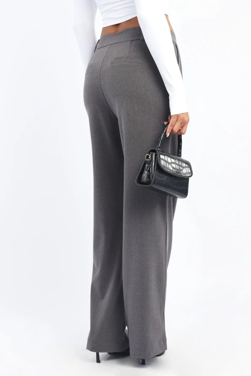 Grey Wide Leg Pants Mid Rise - Image 4