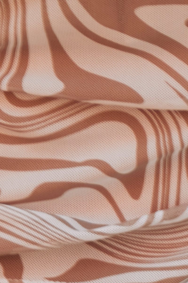 Marble Print Top Long Sleeve Midriff Mesh - Image 6