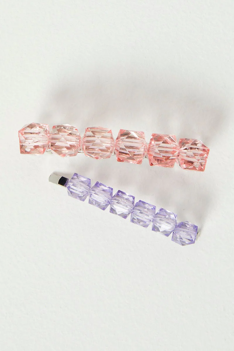 Multi 2 Pack Beaded Hair Clips - Image 2