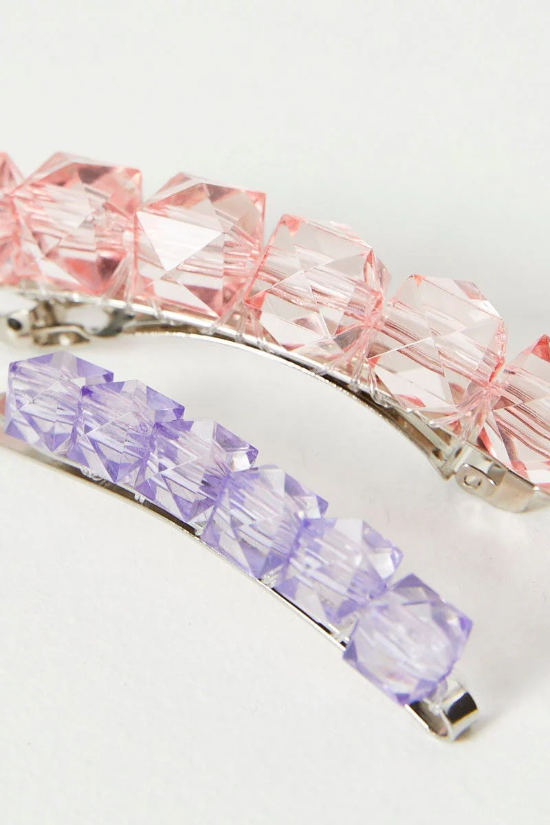Multi 2 Pack Beaded Hair Clips - Image 3