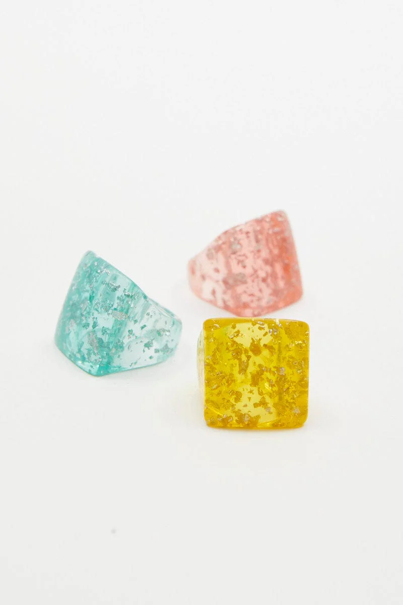 Multi 3 Piece Chunky Glitter Ring Set - Image 2