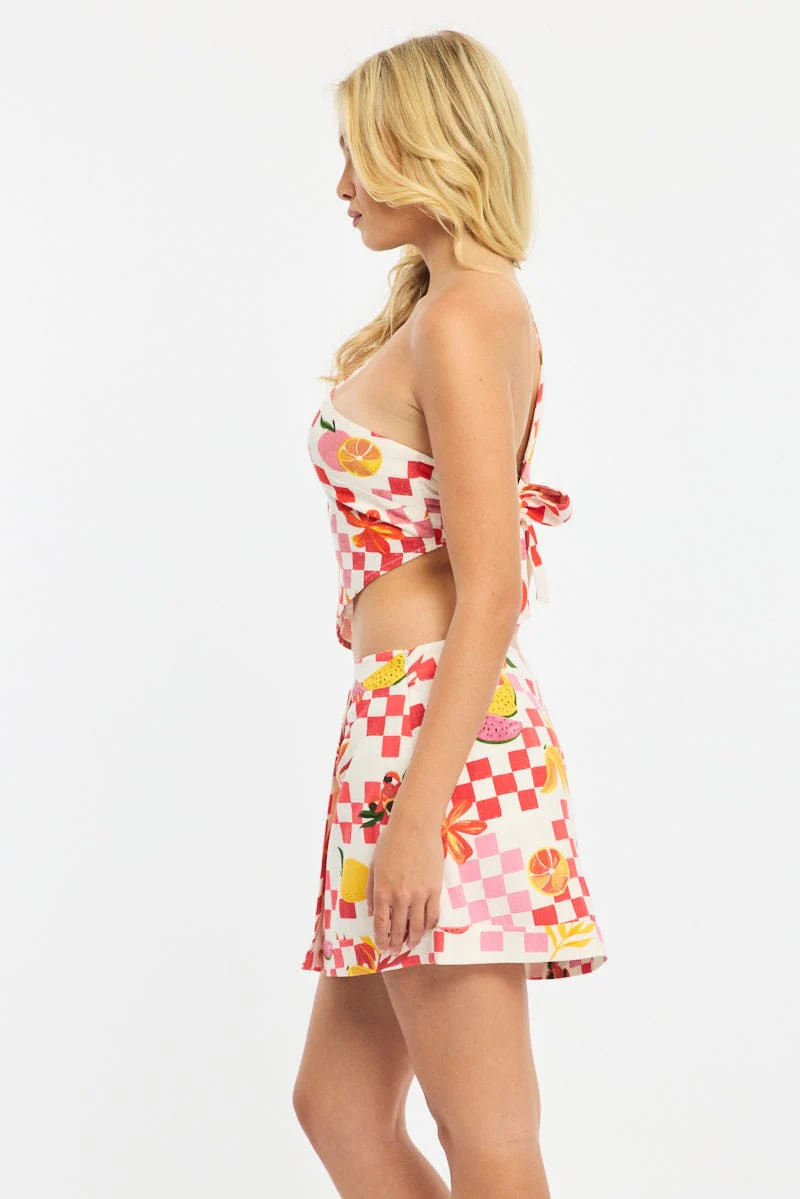 Multi Abstract Asymmetric Mini Skirt High Waisted Wrap Style - Image 5