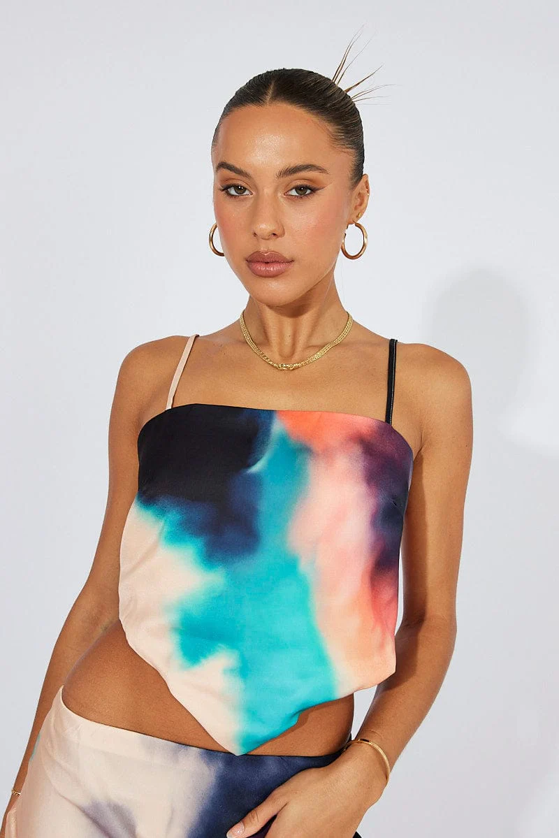 Multi Abstract Cami Top Tie Back - Image 3