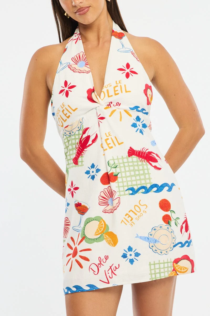 Multi Abstract Halter Neck Dress Mini - Image 6
