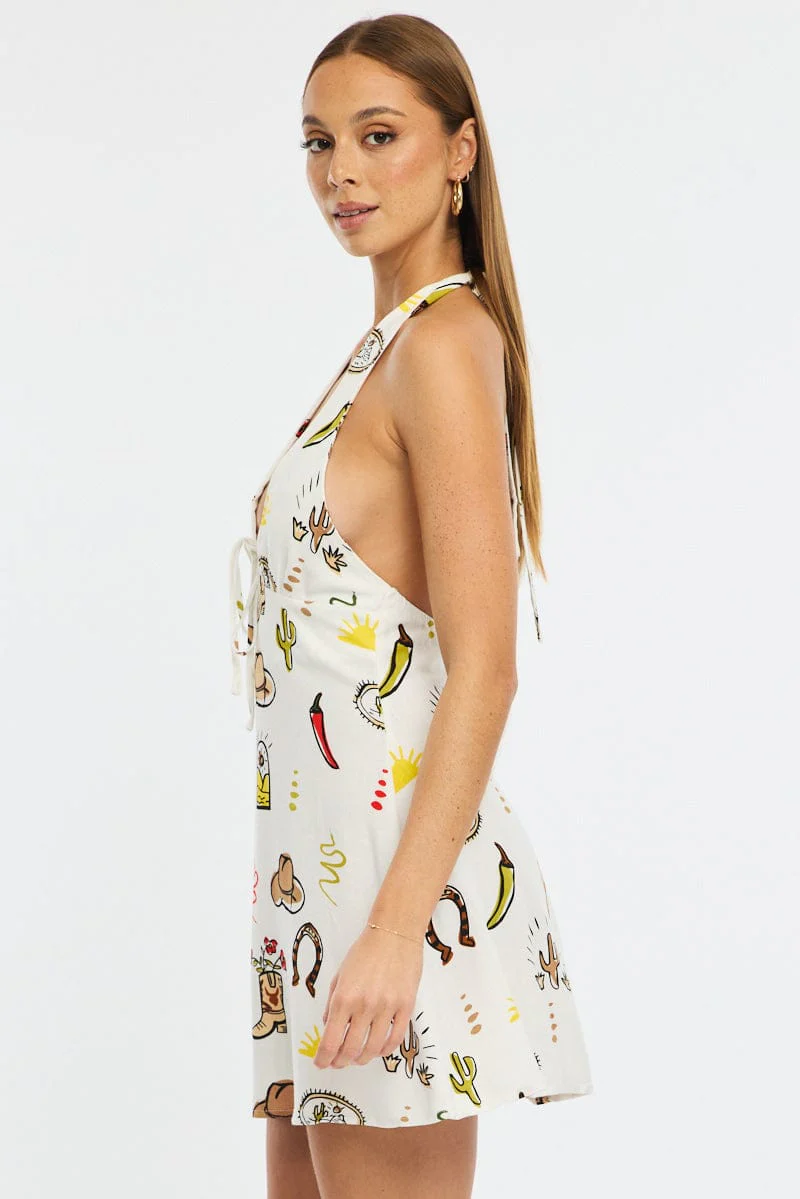 Multi Abstract Halter Neck Dress Mini - Image 3
