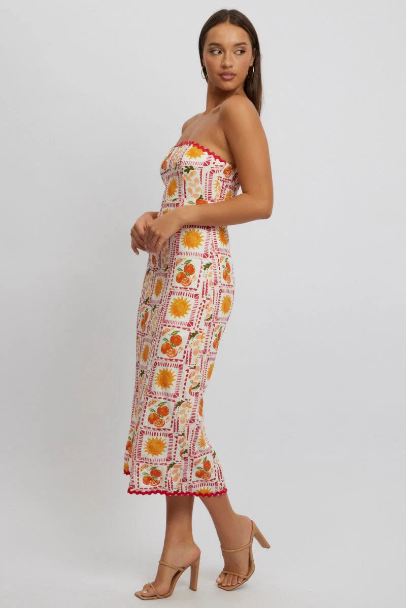 Multi Abstract Maxi Dress Strapless - Image 3