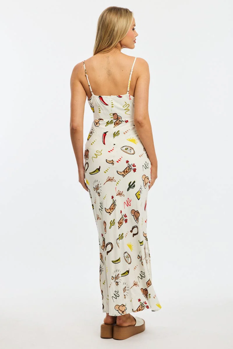 Multi Abstract Midi Dress Gathering Bust Sleeveless - Image 4
