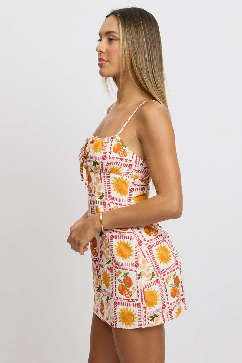 Multi Abstract Mini Dress Ruched Bust - Image 4