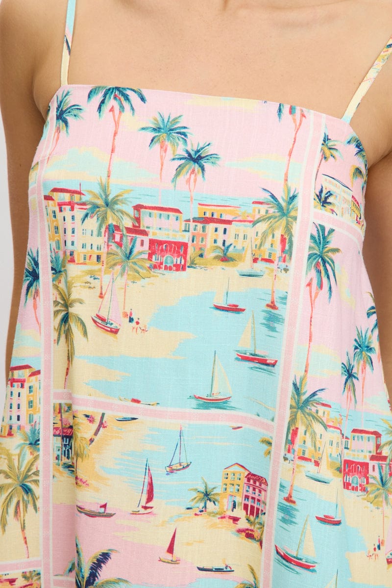 Multi Abstract Mini Dress Strappy Square Neck - Image 6