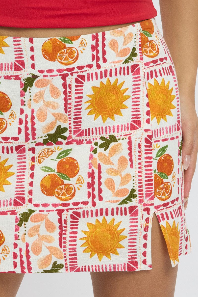 Multi Abstract Mini Skirt High Rise Split - Image 6