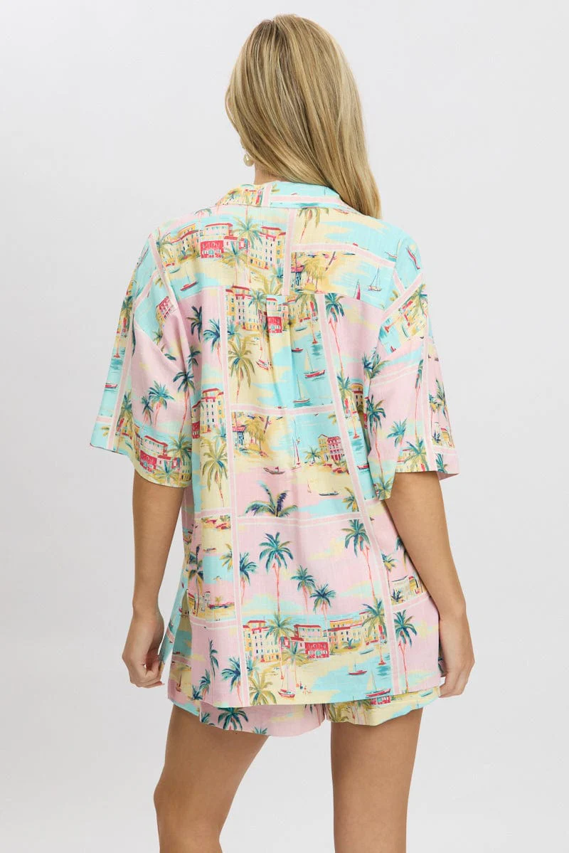 Multi Abstract Relaxed Shirt Short Sleeve Linen Blend - Image 5