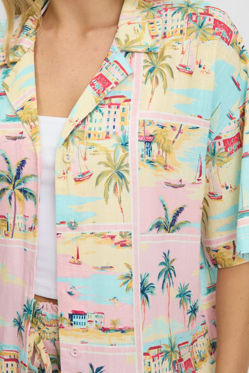 Multi Abstract Relaxed Shirt Short Sleeve Linen Blend - Image 6