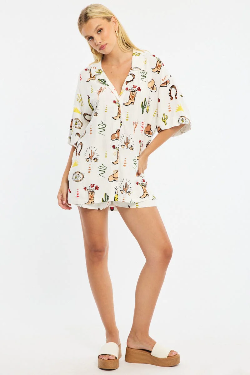 Multi Abstract Relaxed Shirt Short Sleeve Linen Blend - Image 2