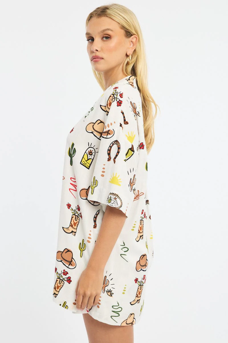 Multi Abstract Relaxed Shirt Short Sleeve Linen Blend - Image 3