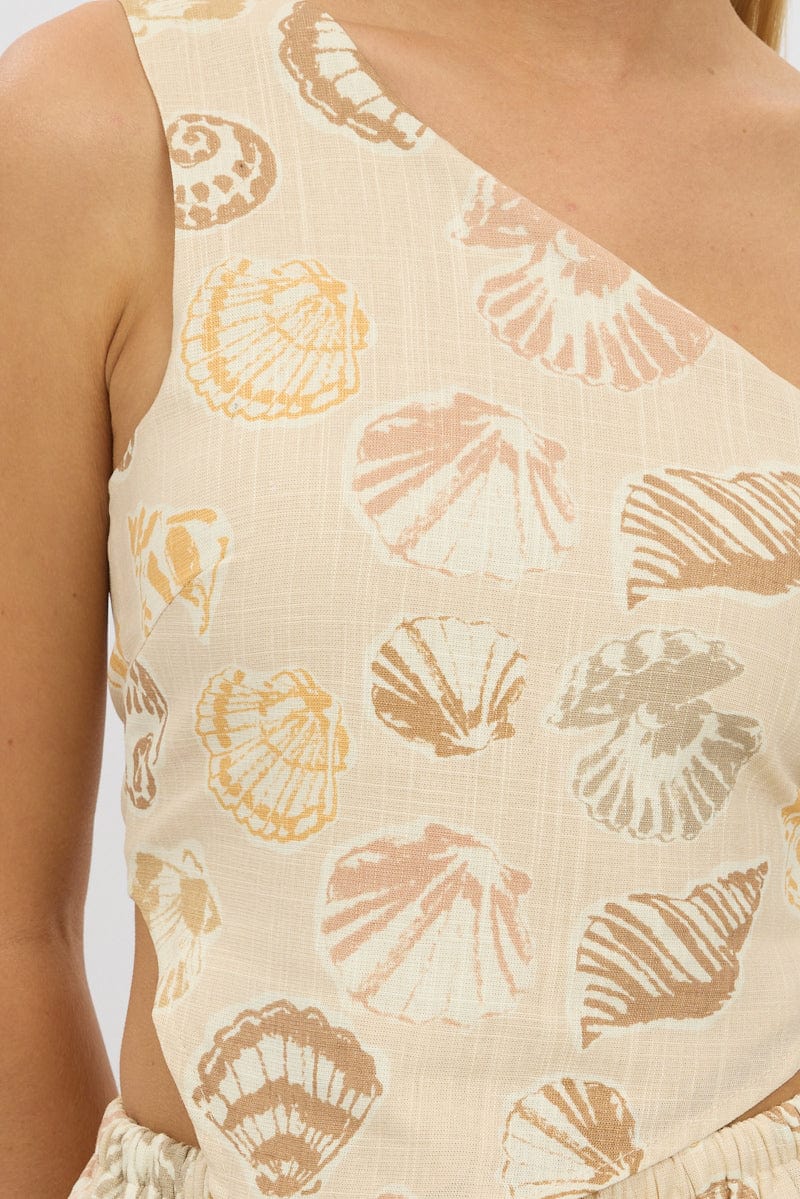 Multi Abstract Scarf Top One Shoulder Linen Blend - Image 6