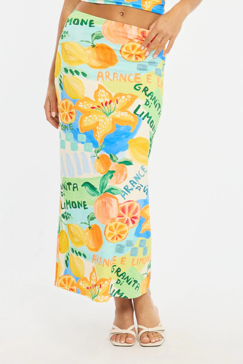 Multi Abstract Supersoft Maxi Skirt Elastic Waist Lined - Image 2