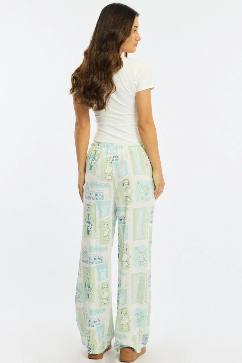 Multi Abstract Wide Leg Pants Elasticated Waist - Image 5