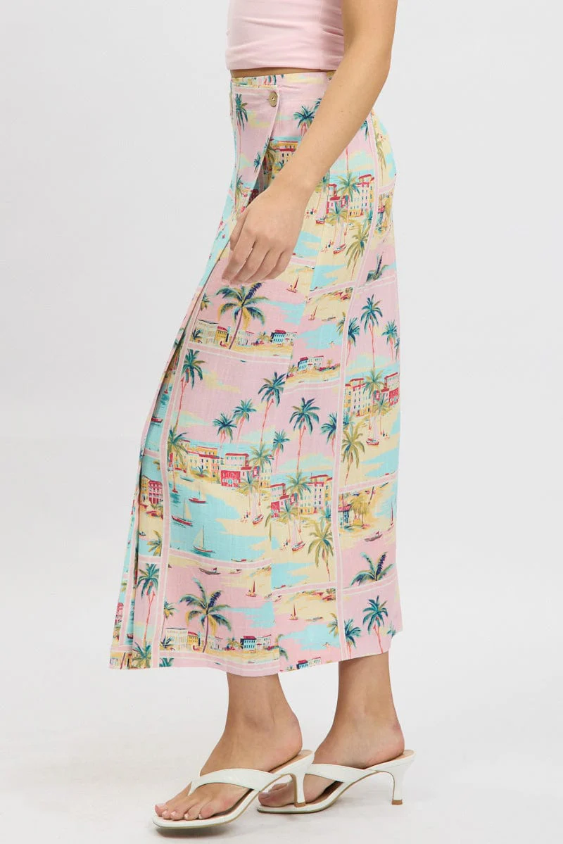 Multi Abstract Wrap Skirt High Waisted Midaxi - Image 4