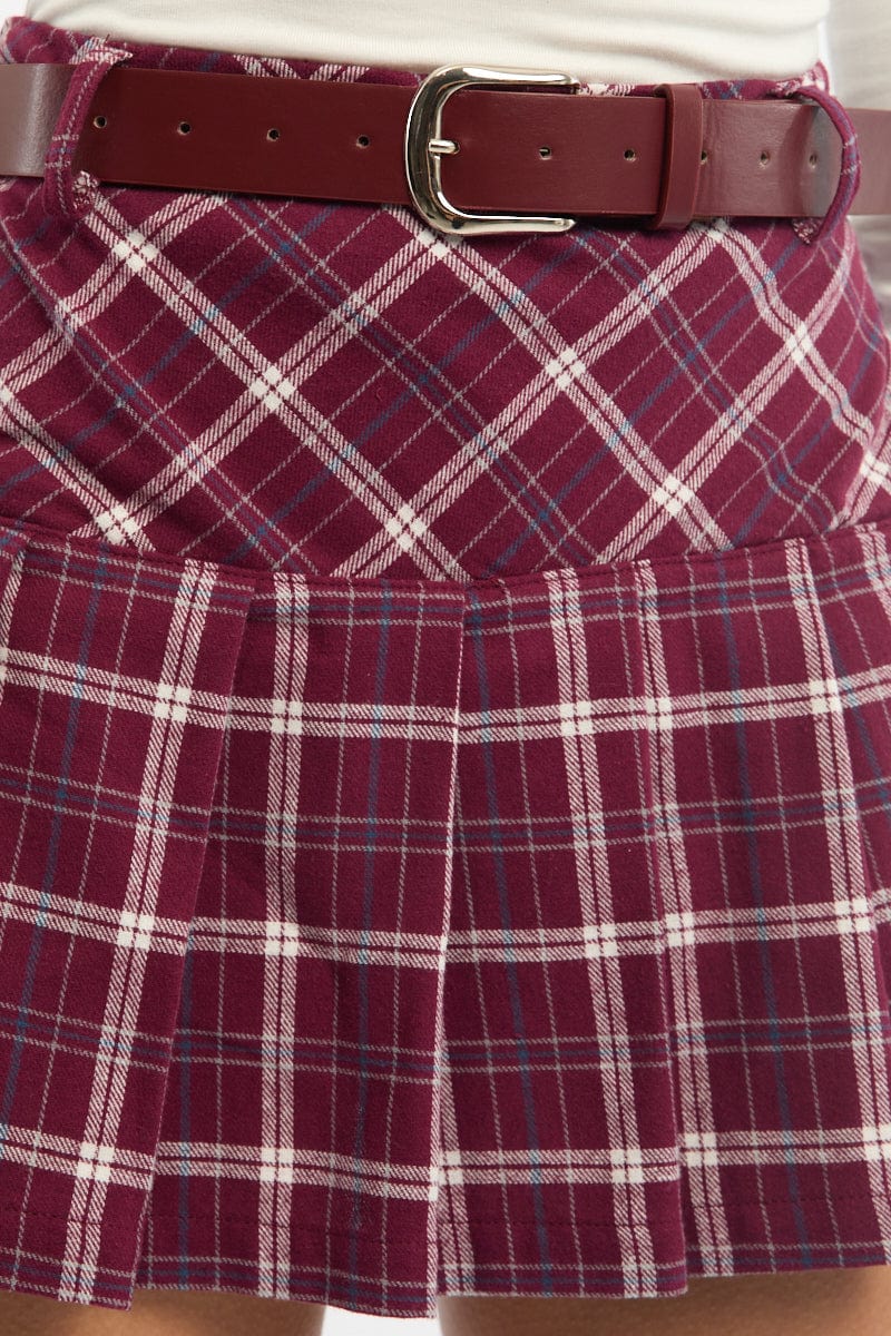 Multi Check Pleated Skort Skirt High Waisted Mini Belted - Image 5