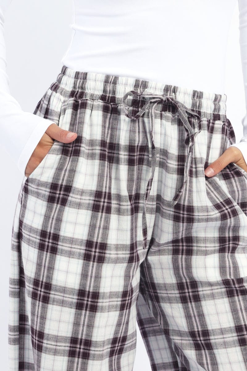 Multi Check Wide Leg Pants Elasticated Waist - Image 5
