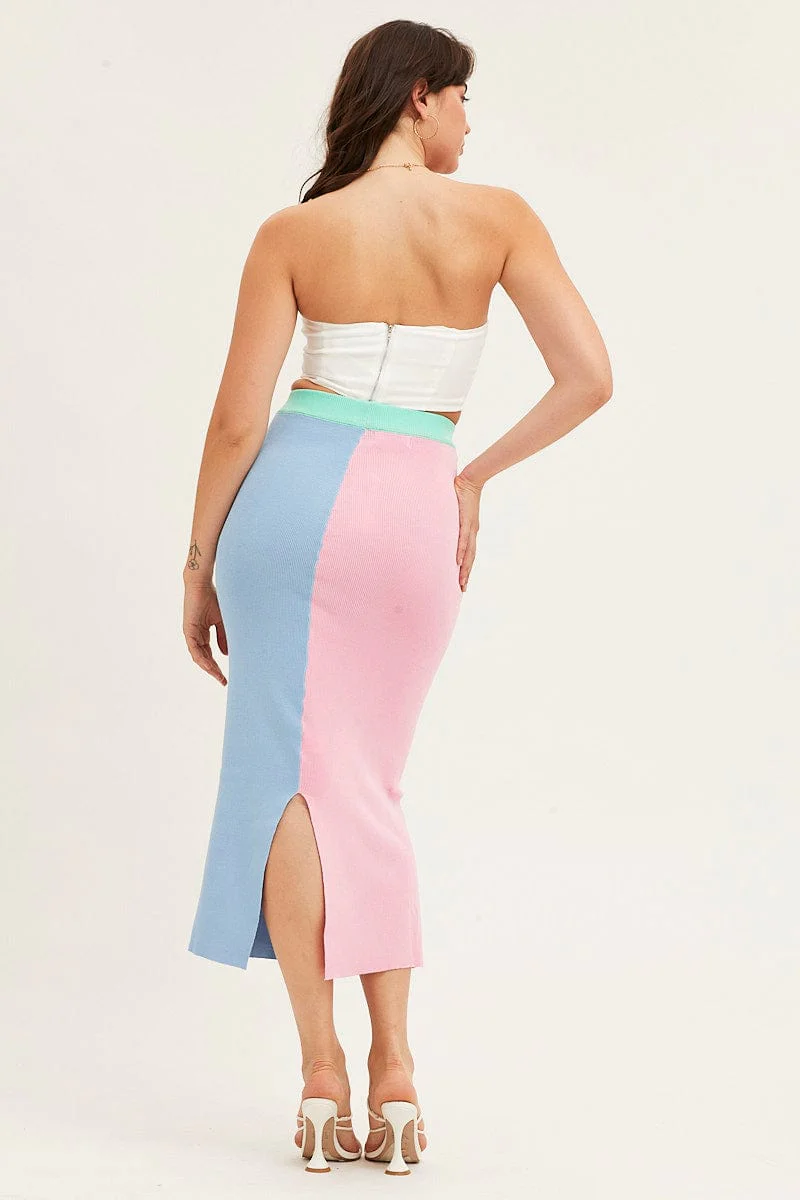 Multi Color Block Knit Midi Skirt - Image 6