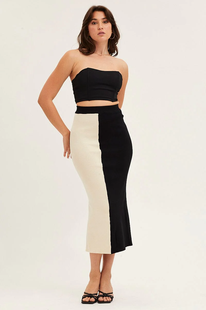 Multi Color Block Knit Midi Skirt - Image 3