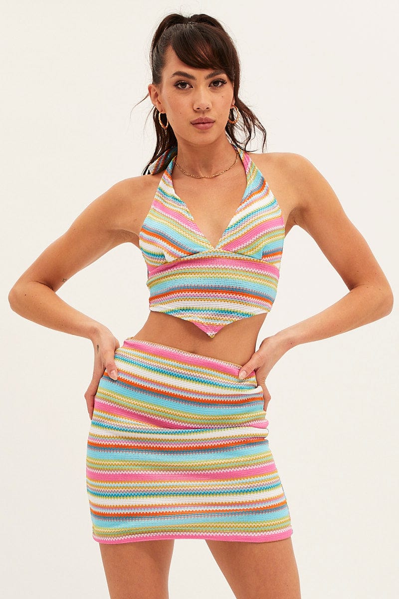 Multi Colour Mini Skirt Bodycon Mid Rise - Image 4