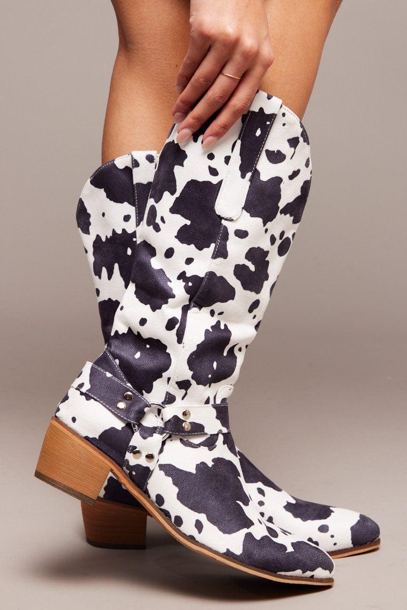 Multi Cow Print Cowboy Boots - Image 2