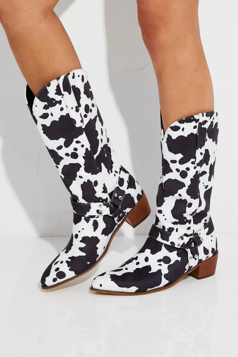 Multi Cow Print Cowboy Boots - Image 3
