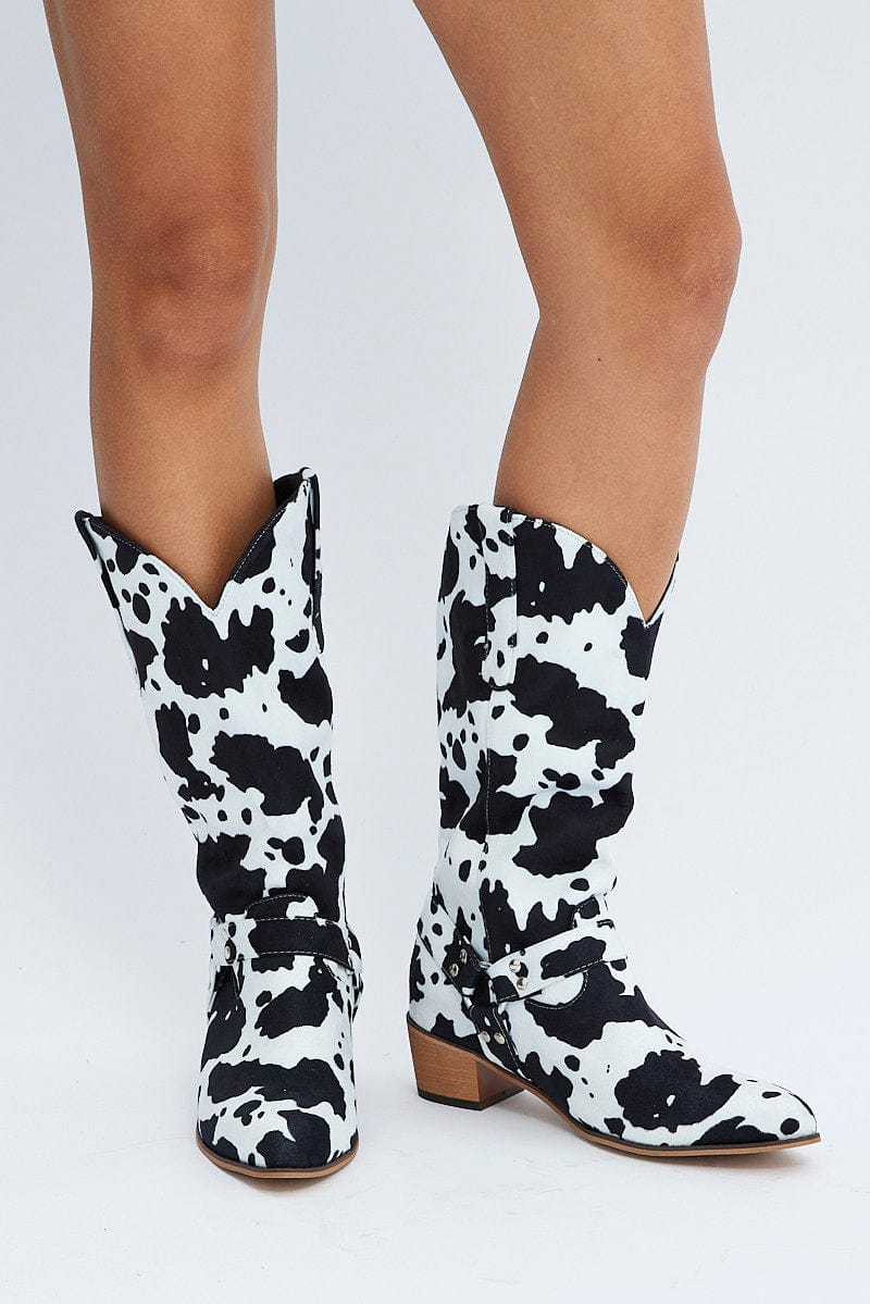 Multi Cow Print Cowboy Boots - Image 4
