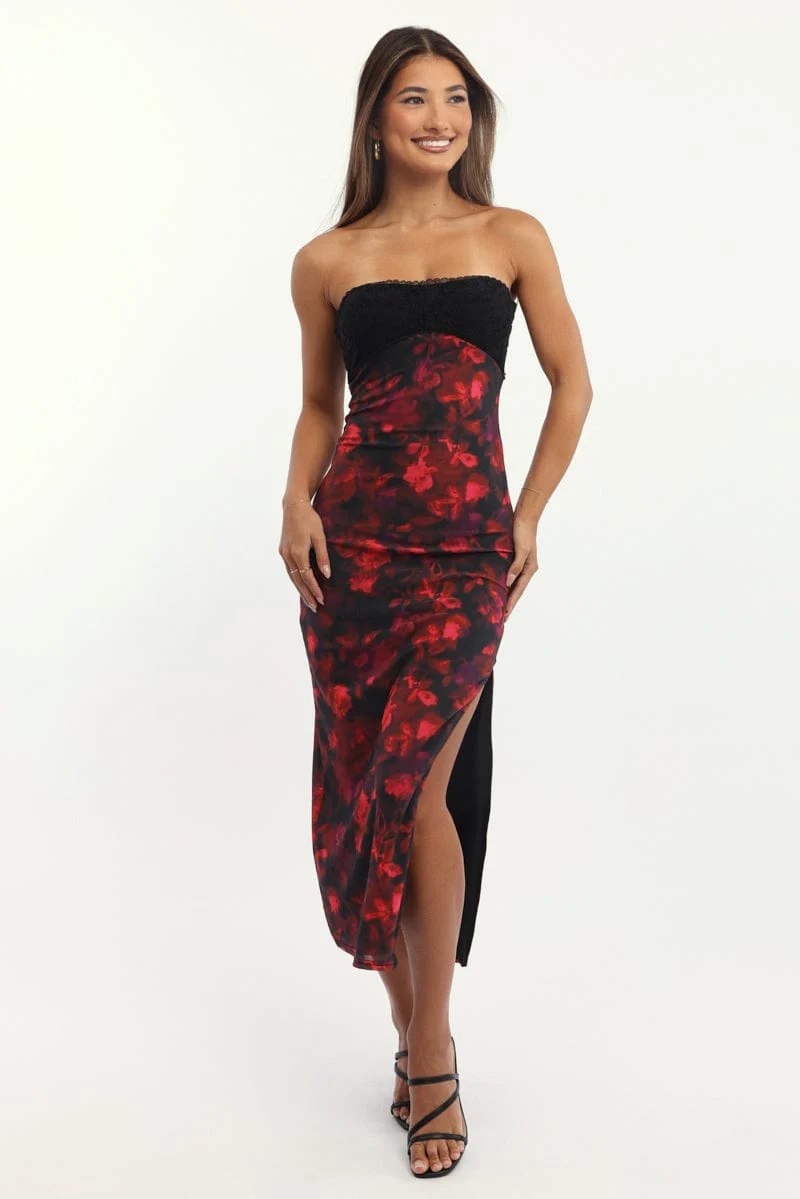 Multi Floral Bodycon Dress Mesh - Image 2