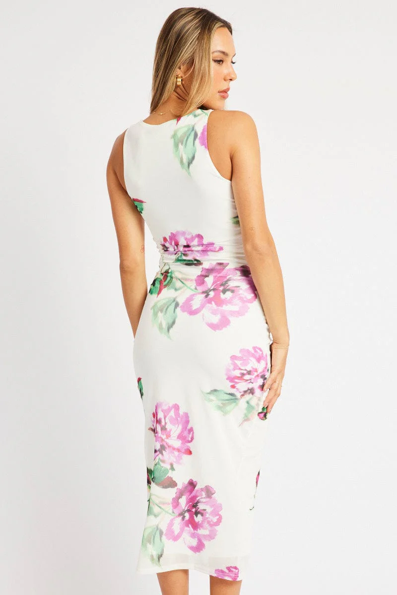 Multi Floral Bodycon Dress Sleeveless - Image 5