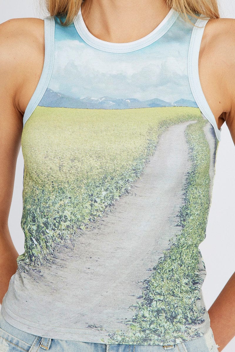 Multi Print Crop Tank Sleeveless Crew Neck - Image 6