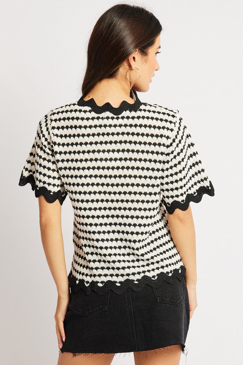 Multi Stripe Knit Cardigan Short Sleeve Tie Up - Image 5