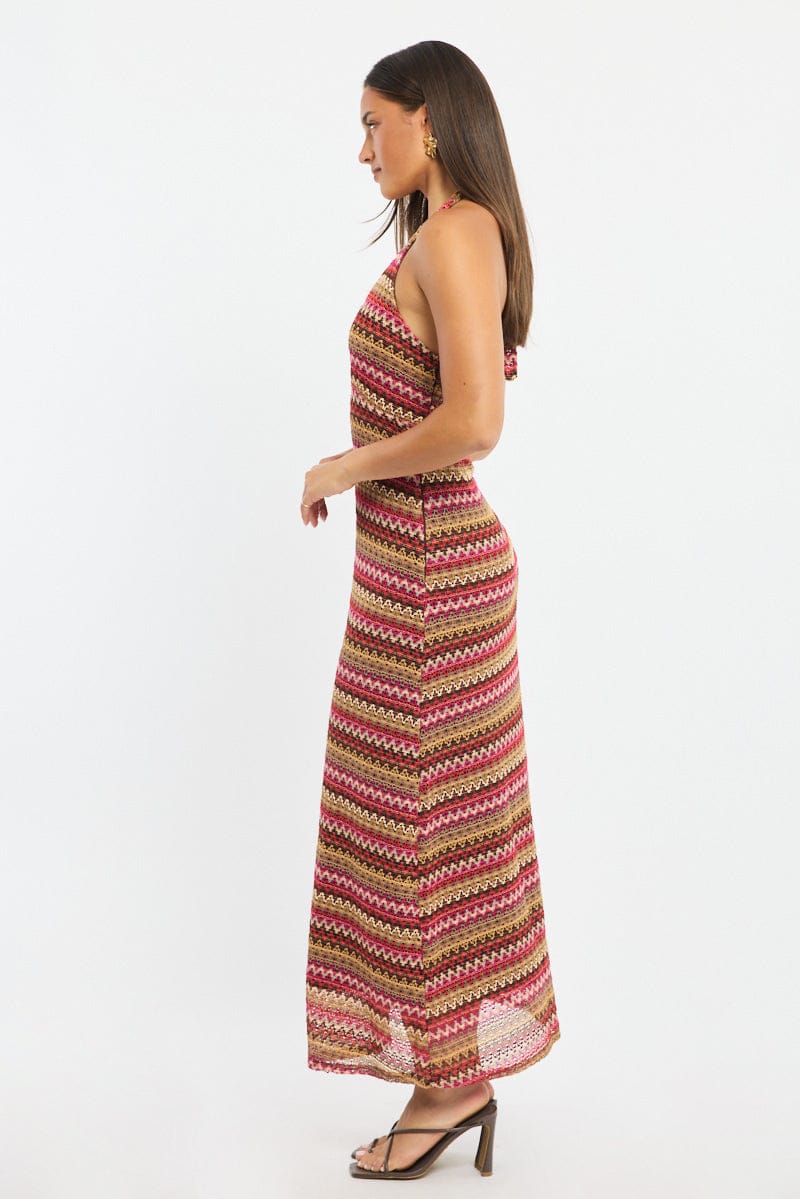 Multi Stripe Midi Dress Halter Neck - Image 3