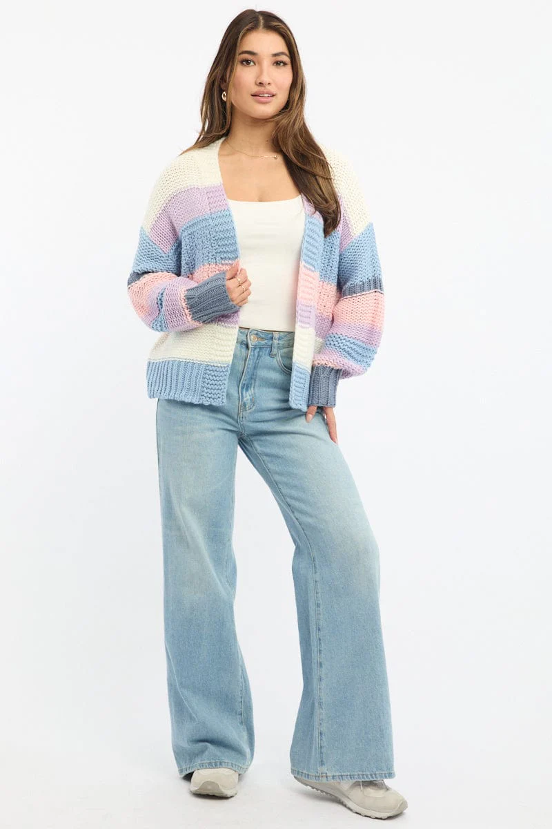 Multi Stripe Oversized Knit Cardigan Long Sleeve - Image 2